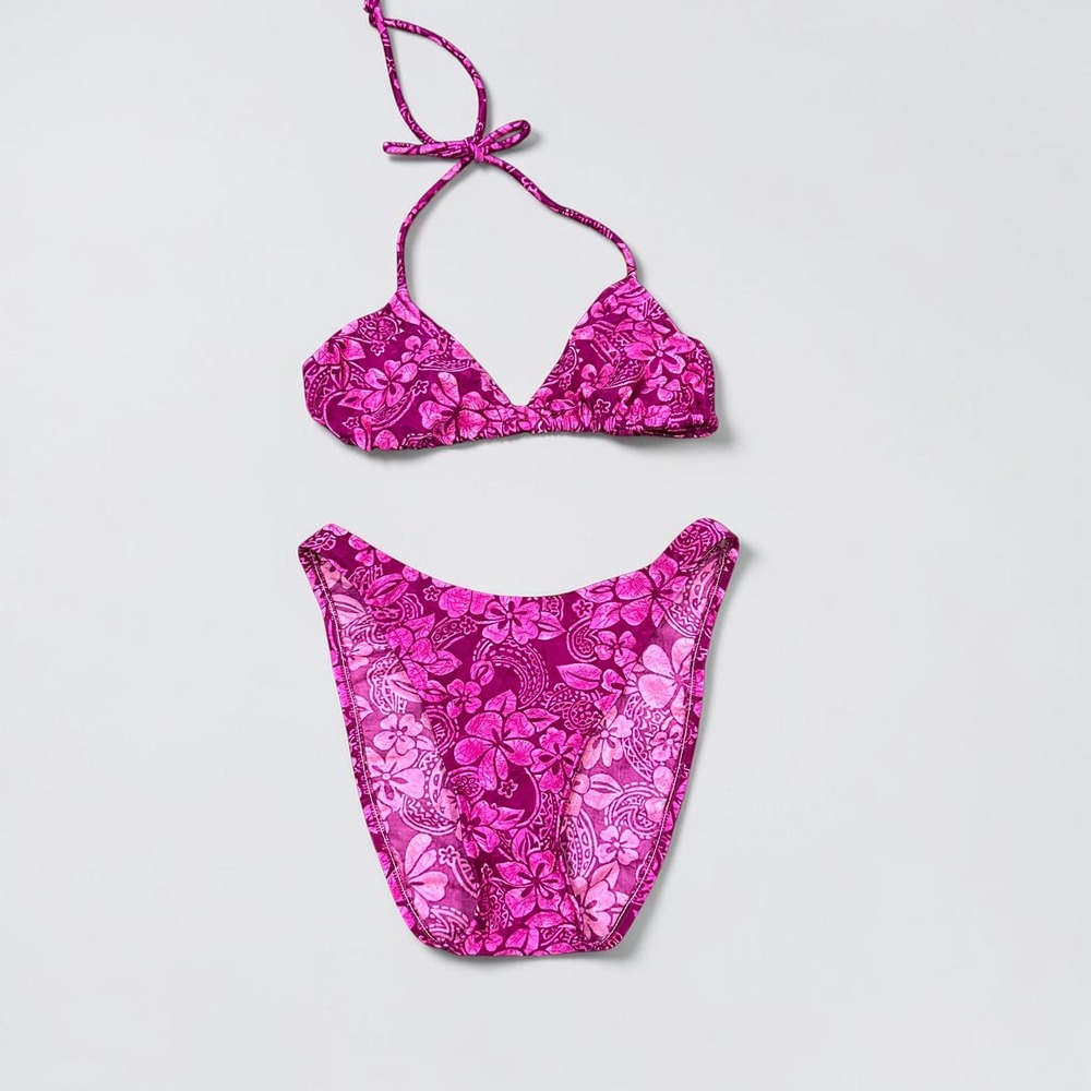 Surfside Vintage Pink Floral Bikini Set High Cut Leg Tropical Swimsuit Women S